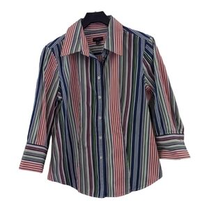 Talbots Petite Cotton Multi-color Button Down Striped Shirt, Size 8P Capsule